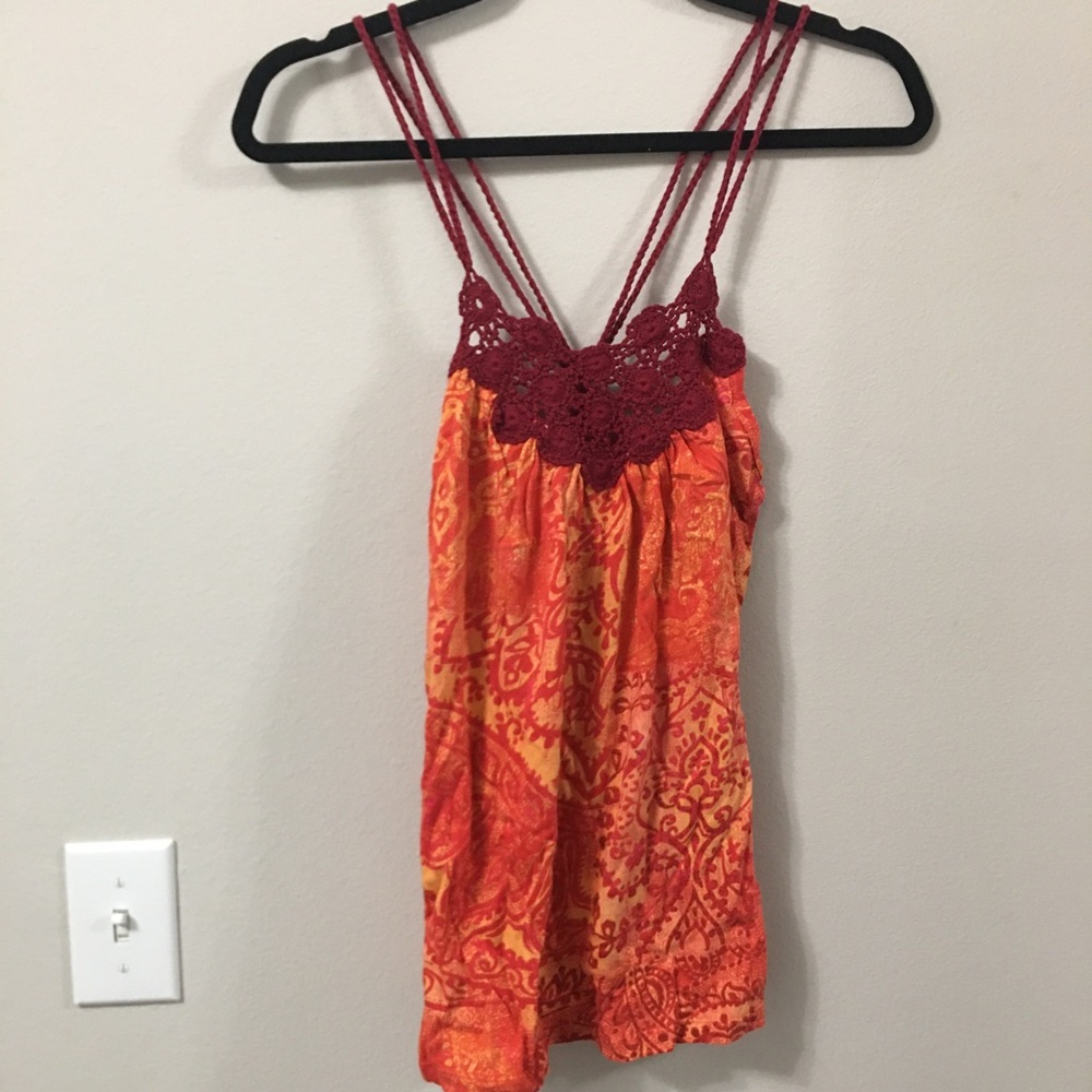 LOVE ROCKS Orange Floral Pattern Top